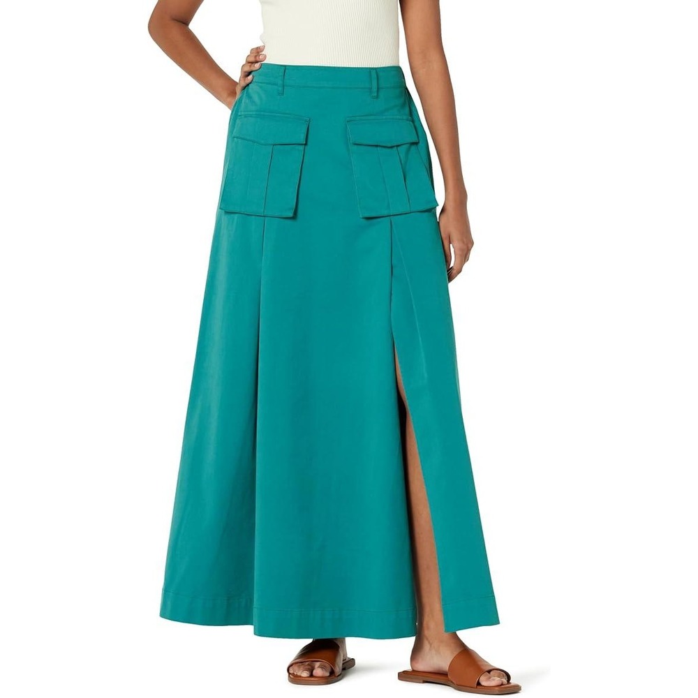 Women's "The Drop" Cargo Maxi Skirt Front Slit, Color: Deep Lake Size M-NWT